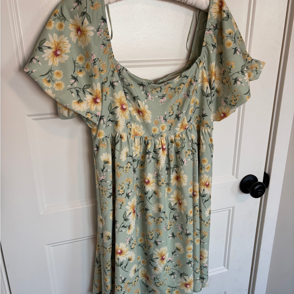 Altar’d State Floral Green Dress with Yellow Flowers